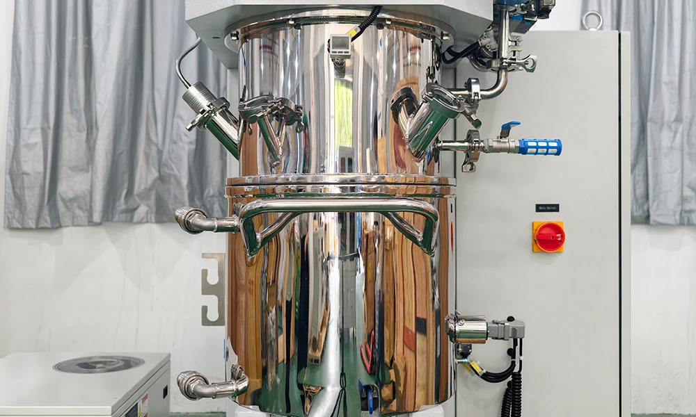 20L vacuum mixer barrel with jacketed wall and discharge ball valve