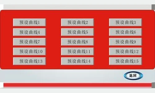 Controller screen listing the 15 pre-stored temperature curves on the TOB-1200-LTS-FB