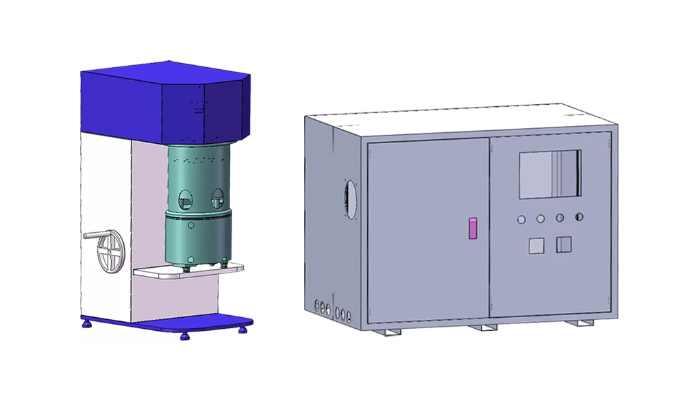 Design drawing of the TOB-PVM-2L double planetary vacuum mixer and its control cabinet